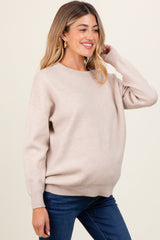 Cream Basic Relaxed Pullover Maternity Sweater