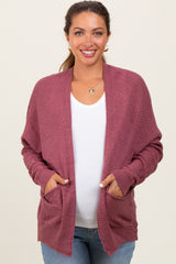 Magenta Pocketed Open Maternity Cardigan