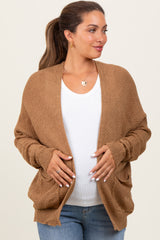 Dark Yellow Pocketed Open Maternity Cardigan