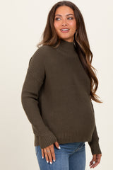 Olive Relaxed Mock Neck Maternity Sweater