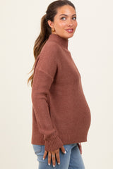 Rust Relaxed Mock Neck Maternity Sweater