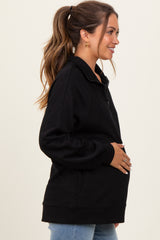 Black Half Zip Contrast Rib Sweatshirt Maternity Top