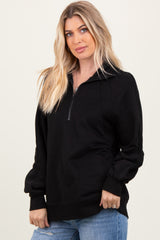 Black Half Zip Contrast Rib Sweatshirt Top