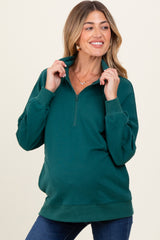 Forest Green Half Zip Contrast Rib Sweatshirt Maternity Top