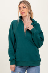 Forest Green Half Zip Contrast Rib Sweatshirt Maternity Top