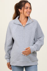 Heather Grey Half Zip Contrast Rib Sweatshirt Maternity Top