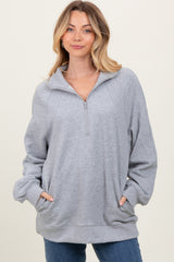 Heather Grey Half Zip Contrast Rib Sweatshirt Top