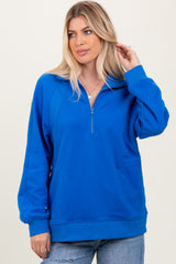 Blue Half Zip Contrast Rib Sweatshirt Top