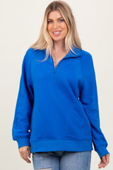 Blue Half Zip Contrast Rib Sweatshirt Top