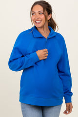 Blue Half Zip Contrast Rib Sweatshirt Maternity Top