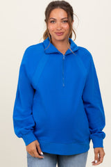 Blue Half Zip Contrast Rib Sweatshirt Maternity Top