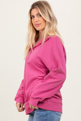 Pink Half Zip Contrast Rib Sweatshirt Top