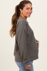 Charcoal Ribbed Brushed Knit Maternity Pullover Top