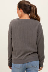 Charcoal Ribbed Brushed Knit Maternity Pullover Top