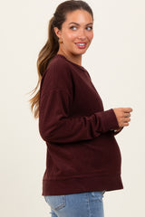 Burgundy Ribbed Brushed Knit Maternity Pullover Top