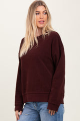 Burgundy Ribbed Brushed Knit Pullover Top