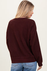 Burgundy Ribbed Brushed Knit Pullover Top