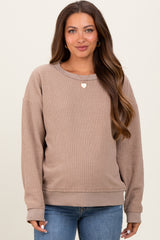 Mocha Ribbed Brushed Knit Maternity Pullover Top