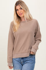 Mocha Ribbed Brushed Knit Maternity Pullover Top