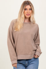 Mocha Ribbed Brushed Knit Pullover Top