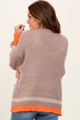 Beige Chunky Knit Stripe Detail Sweater Cardigan