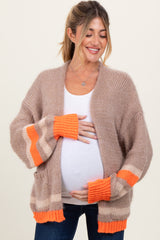 Beige Chunky Knit Stripe Detail Maternity Sweater Cardigan