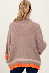 Beige Chunky Knit Stripe Detail Maternity Sweater Cardigan