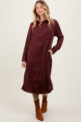 Rust Long Sleeve Midi Shirt Dress