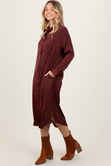 Rust Long Sleeve Midi Shirt Dress