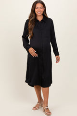 Black Long Sleeve Maternity Midi Shirt Dress