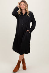 Black Long Sleeve Maternity Midi Shirt Dress