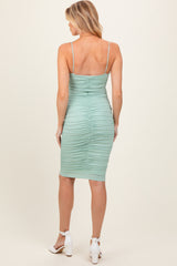 Mint Glitter Ruched Maternity Midi Dress