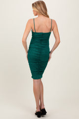 Green Glitter Ruched Maternity Midi Dress