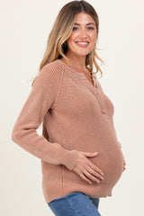 Rust Washed Knit Button Detail Maternity Sweater