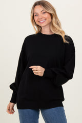 Black Fine Knit Balloon Sleeve Maternity Sweater