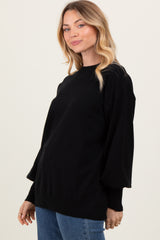 Black Fine Knit Balloon Sleeve Sweater