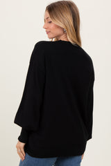 Black Fine Knit Balloon Sleeve Sweater