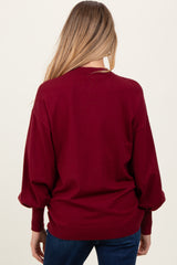 Burgundy Fine Knit Balloon Sleeve Maternity Sweater