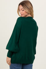 Forest Green Fine Knit Balloon Sleeve Sweater