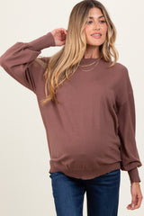 Brown Fine Knit Balloon Sleeve Maternity Sweater