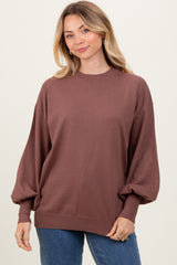 Brown Fine Knit Balloon Sleeve Maternity Sweater