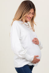 Ivory Fine Knit Balloon Sleeve Maternity Sweater