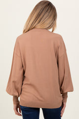 Mocha Fine Knit Balloon Sleeve Maternity Sweater