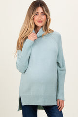 Light Olive Contrast Rib Turtle Neck Maternity Sweater