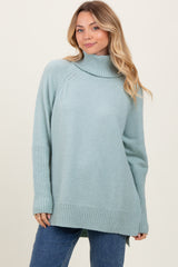 Light Olive Contrast Rib Turtle Neck Sweater