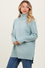 Light Olive Contrast Rib Turtle Neck Sweater