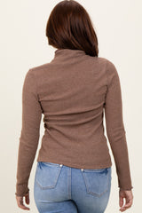 Mocha Ribbed Knit Ruffle Edge Turtleneck Top