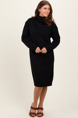 Black Turtleneck Side Slit Maternity Midi Sweater Dress