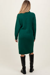 Forest Green Turtleneck Side Slit Maternity Midi Sweater Dress