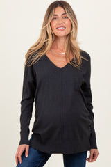 Charcoal Front Seam V-Neck Side Slit Maternity Sweater